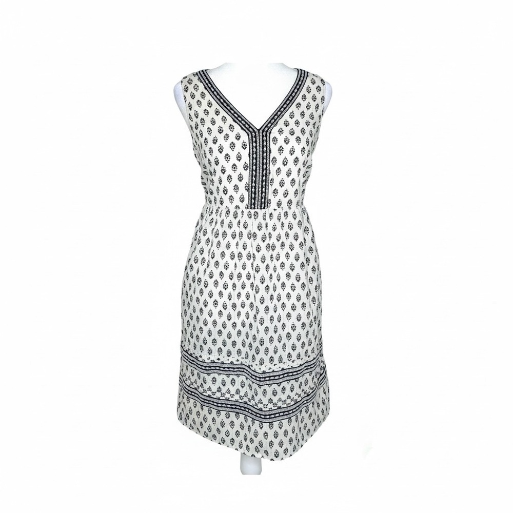 Pure Jill Sleeveless Printed Midi Dress‎ Small Relaxed Flowy Boho Black White - Picture 3 of 13
